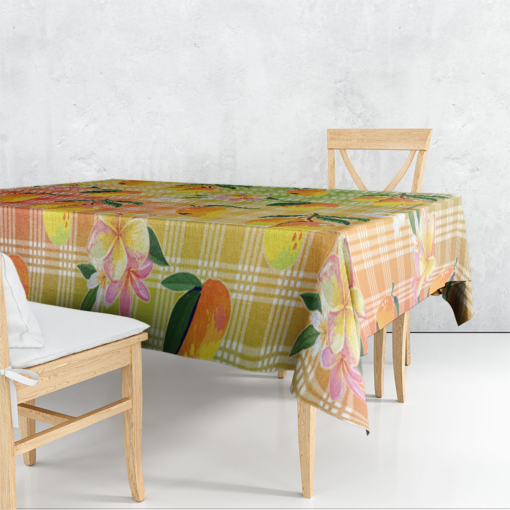 Aloha Hawaii Palaka Print Mango Plumeria Tablecloth Tropical Vibes