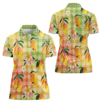 Aloha Hawaii Palaka Print Mango Plumeria Women Polo Shirt Tropical Vibes