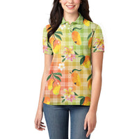 Aloha Hawaii Palaka Print Mango Plumeria Women Polo Shirt Tropical Vibes