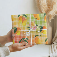 Aloha Hawaii Palaka Print Mango Plumeria Wrapping Paper Tropical Vibes