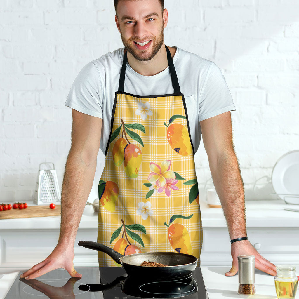 Aloha Hawaii Palaka Print Mango Plumeria Apron Fresh Lemon