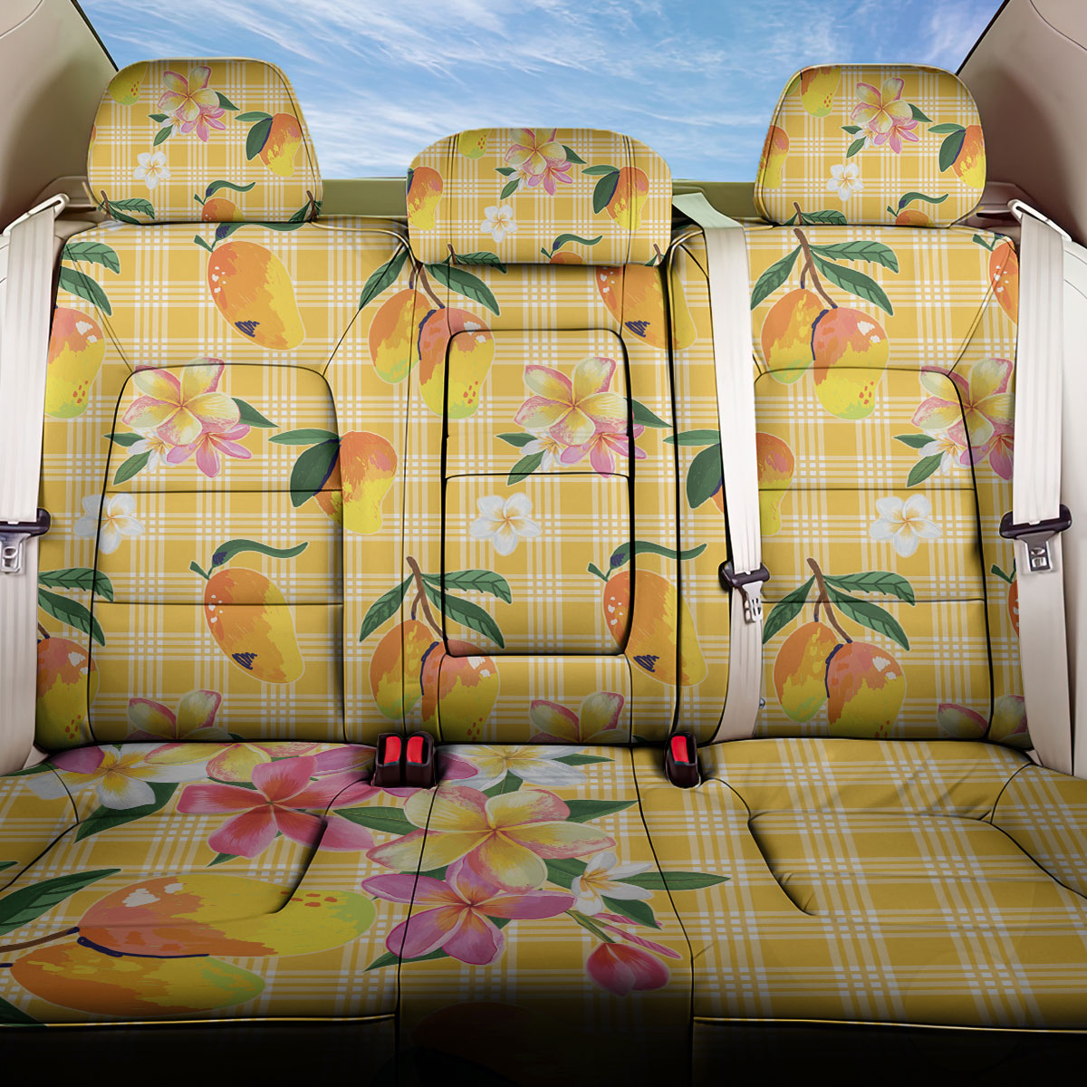Aloha Hawaii Palaka Print Mango Plumeria Back Car Seat Cover Fresh Lemon