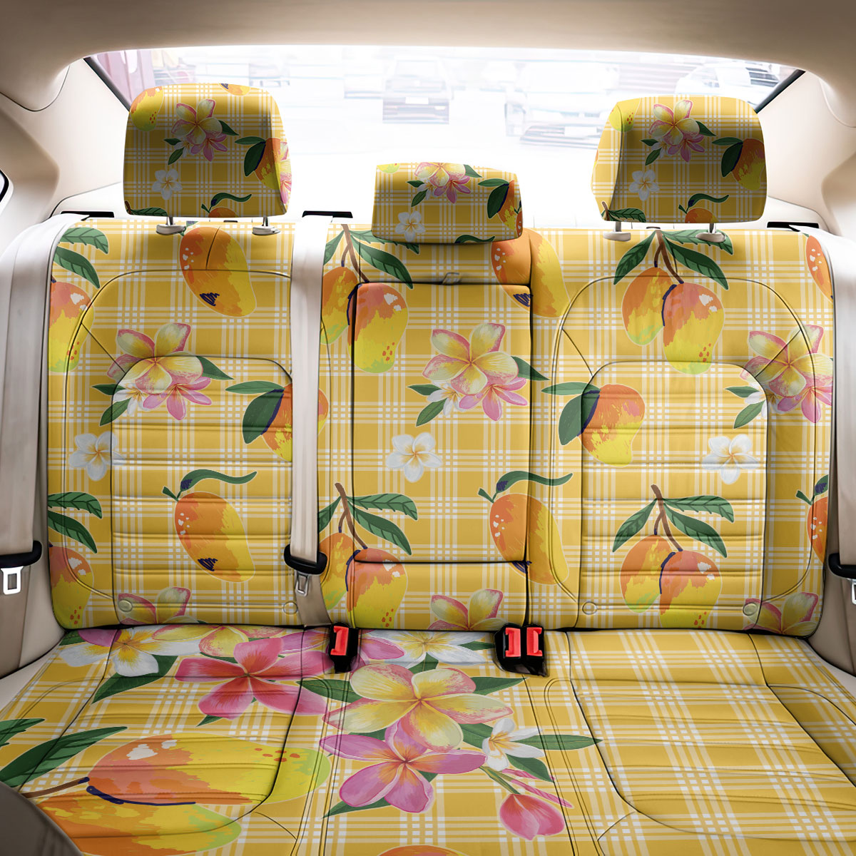 Aloha Hawaii Palaka Print Mango Plumeria Back Car Seat Cover Fresh Lemon