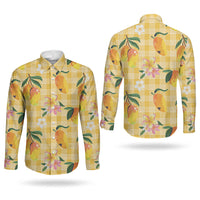 Aloha Hawaii Palaka Print Mango Plumeria Couples Matching Summer Maxi Dress and Long Sleeve Button Shirt Fresh Lemon