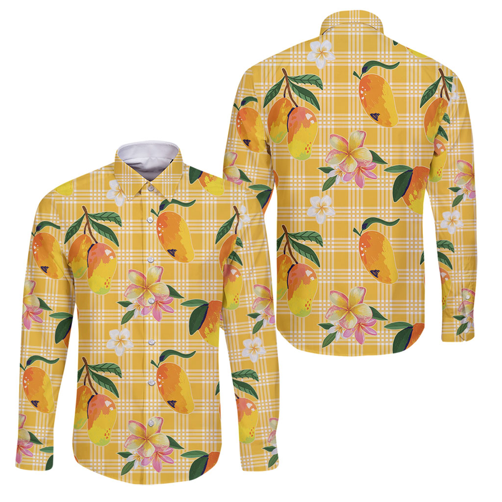 Aloha Hawaii Palaka Print Mango Plumeria Family Matching Off Shoulder Short Dress and Hawaiian Shirt Fresh Lemon