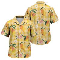 Aloha Hawaii Palaka Print Mango Plumeria Family Matching Off Shoulder Short Dress and Hawaiian Shirt Fresh Lemon
