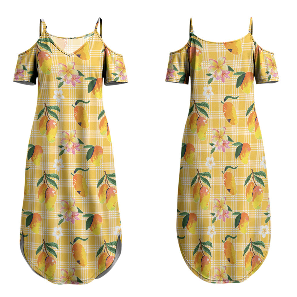 Aloha Hawaii Palaka Print Mango Plumeria Family Matching Summer Maxi Dress and Hawaiian Shirt Fresh Lemon