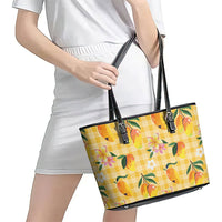 Aloha Hawaii Palaka Print Mango Plumeria Leather Tote Bag Fresh Lemon