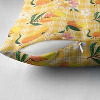 Aloha Hawaii Palaka Print Mango Plumeria Pillow Cover Fresh Lemon