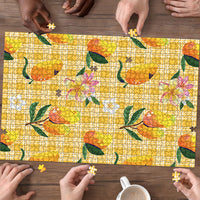 Aloha Hawaii Palaka Print Mango Plumeria Puzzle Fresh Lemon