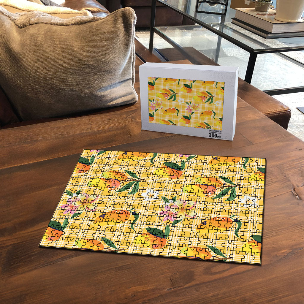 Aloha Hawaii Palaka Print Mango Plumeria Puzzle Fresh Lemon