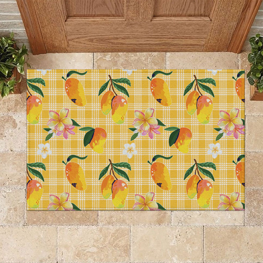 Aloha Hawaii Palaka Print Mango Plumeria Rubber Doormat Fresh Lemon