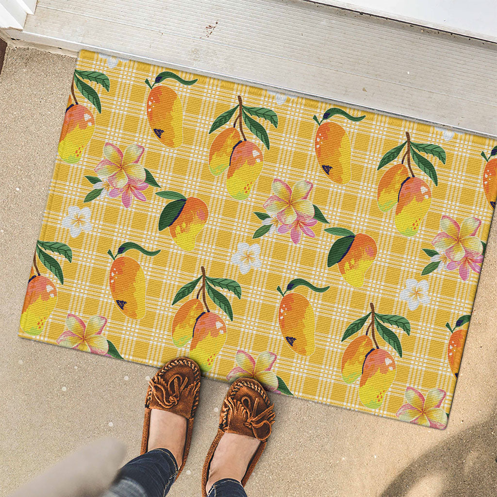 Aloha Hawaii Palaka Print Mango Plumeria Rubber Doormat Fresh Lemon