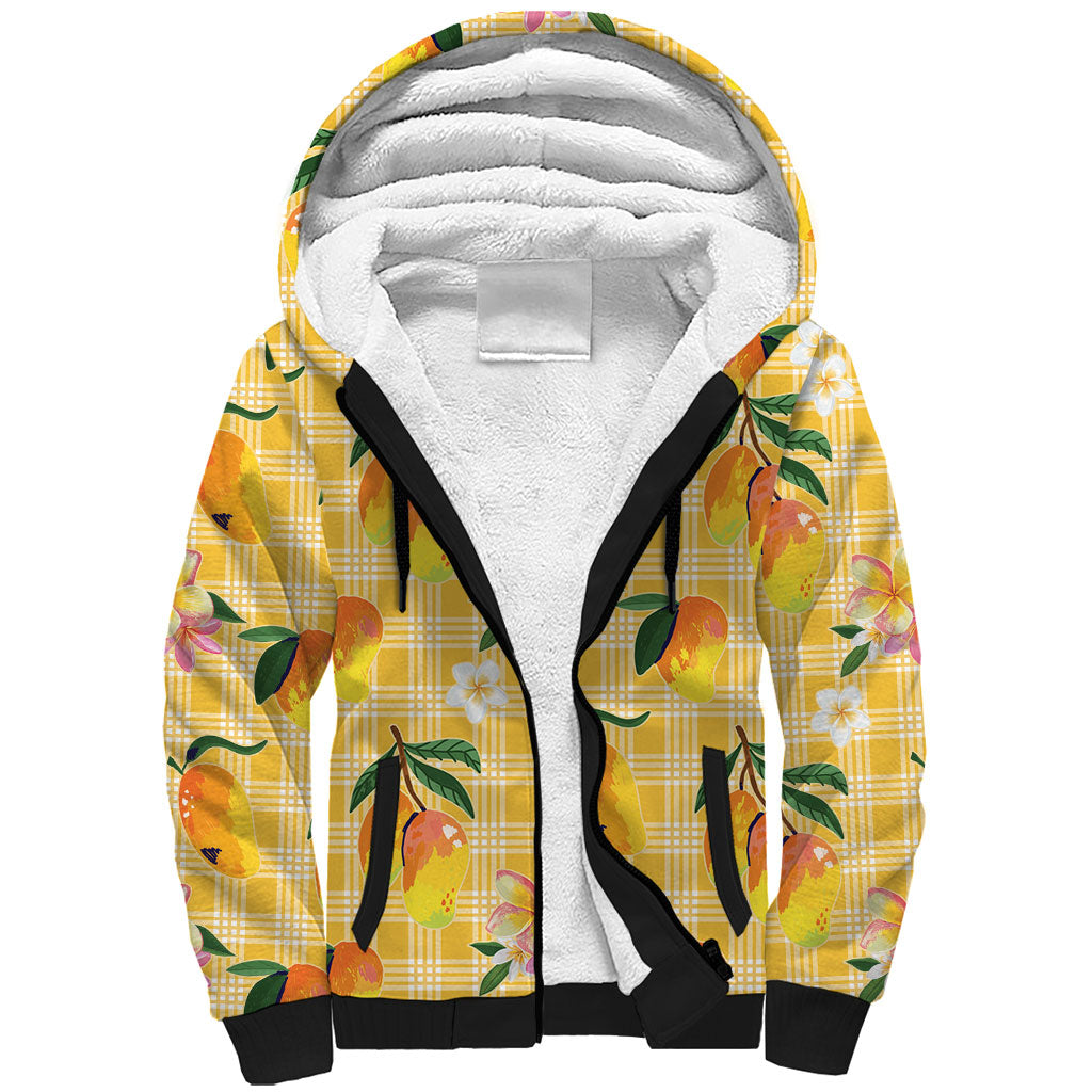 Aloha Hawaii Palaka Print Mango Plumeria Sherpa Hoodie Fresh Lemon