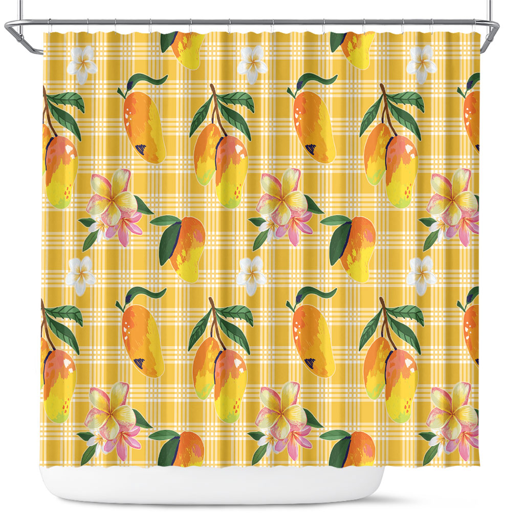 Aloha Hawaii Palaka Print Mango Plumeria Shower Curtain Fresh Lemon