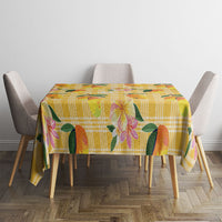 Aloha Hawaii Palaka Print Mango Plumeria Tablecloth Fresh Lemon