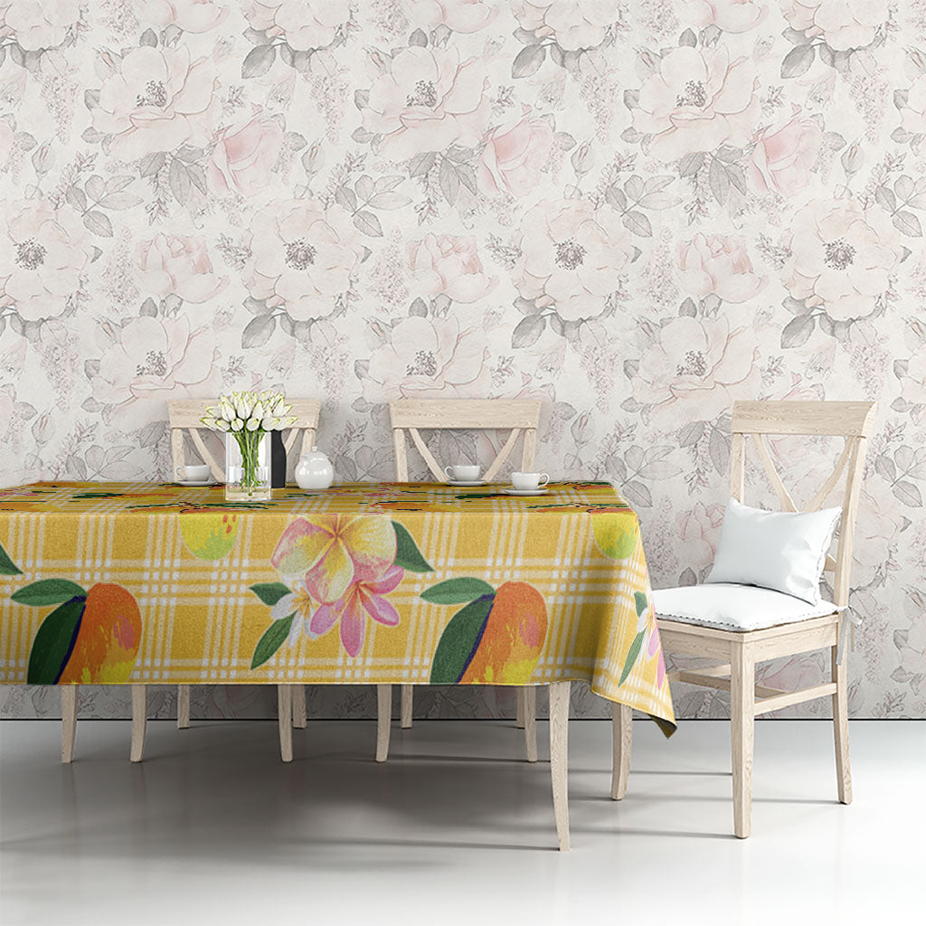 Aloha Hawaii Palaka Print Mango Plumeria Tablecloth Fresh Lemon