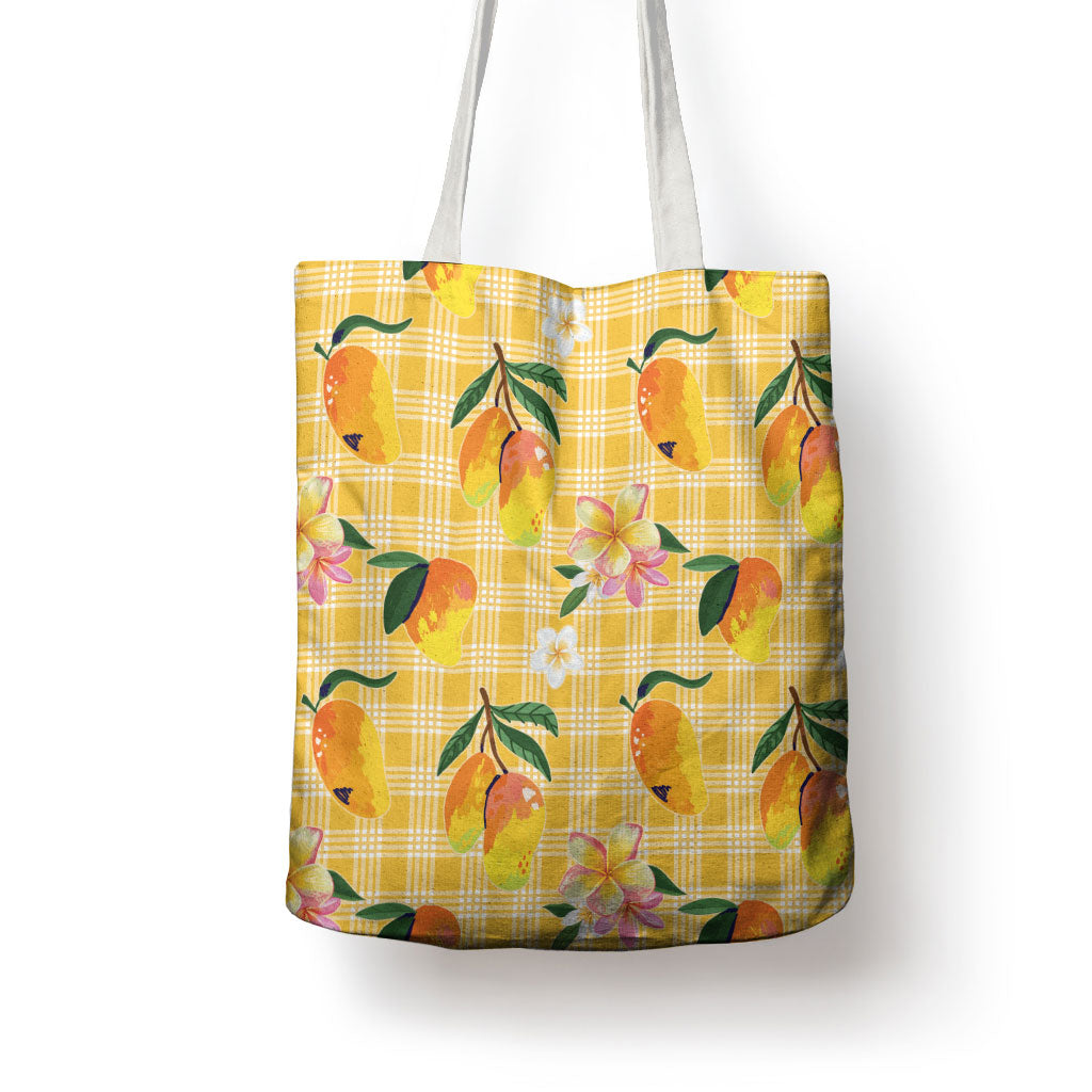 Aloha Hawaii Palaka Print Mango Plumeria Tote Bag Fresh Lemon