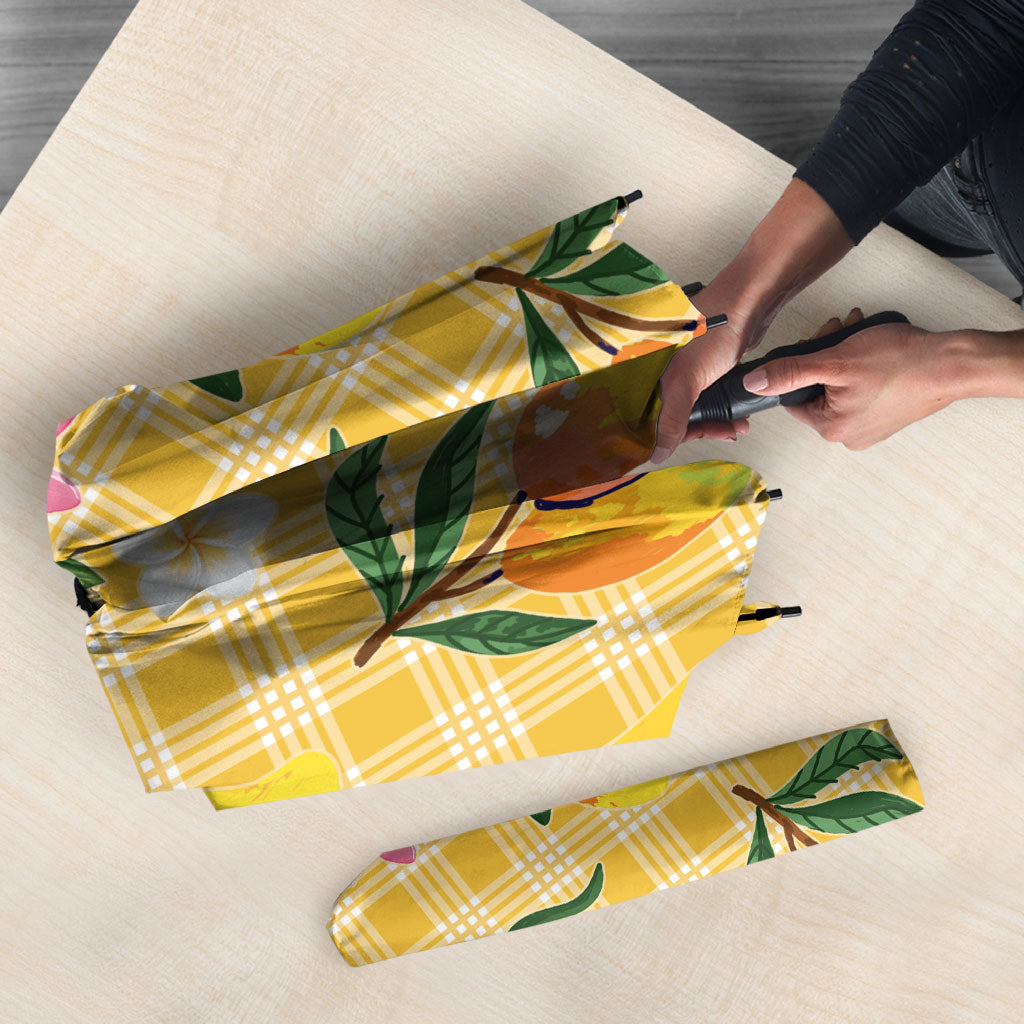 Aloha Hawaii Palaka Print Mango Plumeria Umbrella Fresh Lemon
