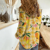 Aloha Hawaii Palaka Print Mango Plumeria Women Casual Shirt Fresh Lemon