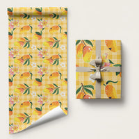Aloha Hawaii Palaka Print Mango Plumeria Wrapping Paper Fresh Lemon