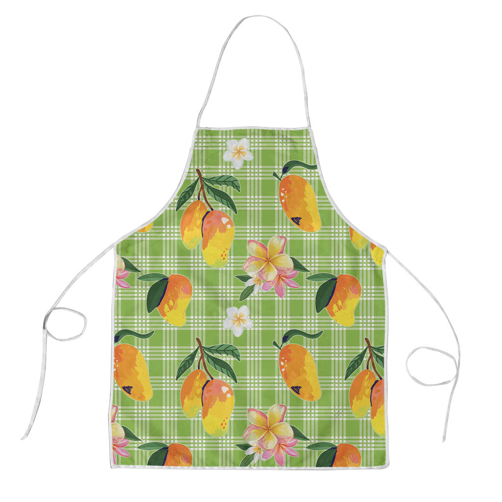 Aloha Hawaii Palaka Print Mango Plumeria Apron Cool Mint
