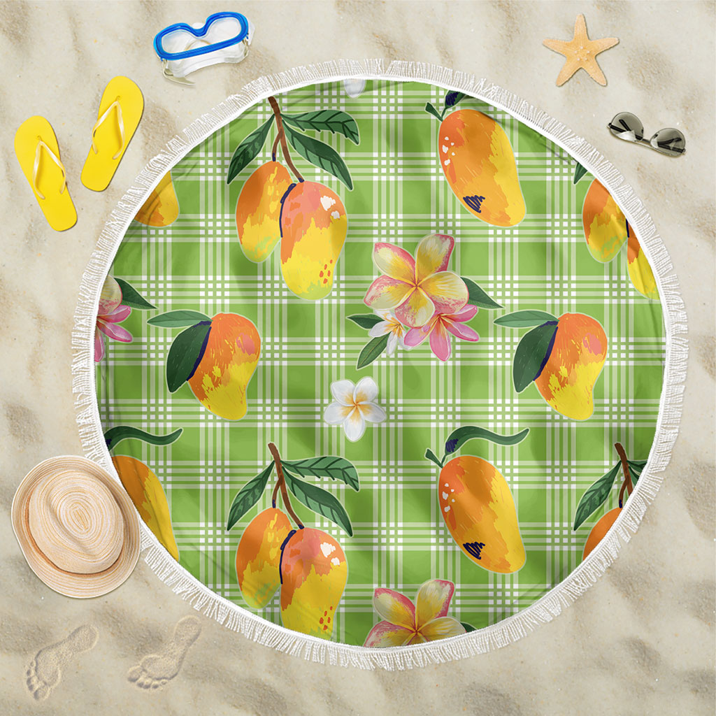Aloha Hawaii Palaka Print Mango Plumeria Beach Blanket Cool Mint