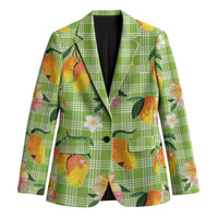 Aloha Hawaii Palaka Print Mango Plumeria Blazer Cool Mint