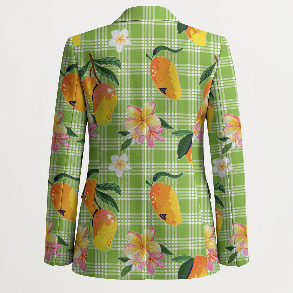 Aloha Hawaii Palaka Print Mango Plumeria Blazer Cool Mint