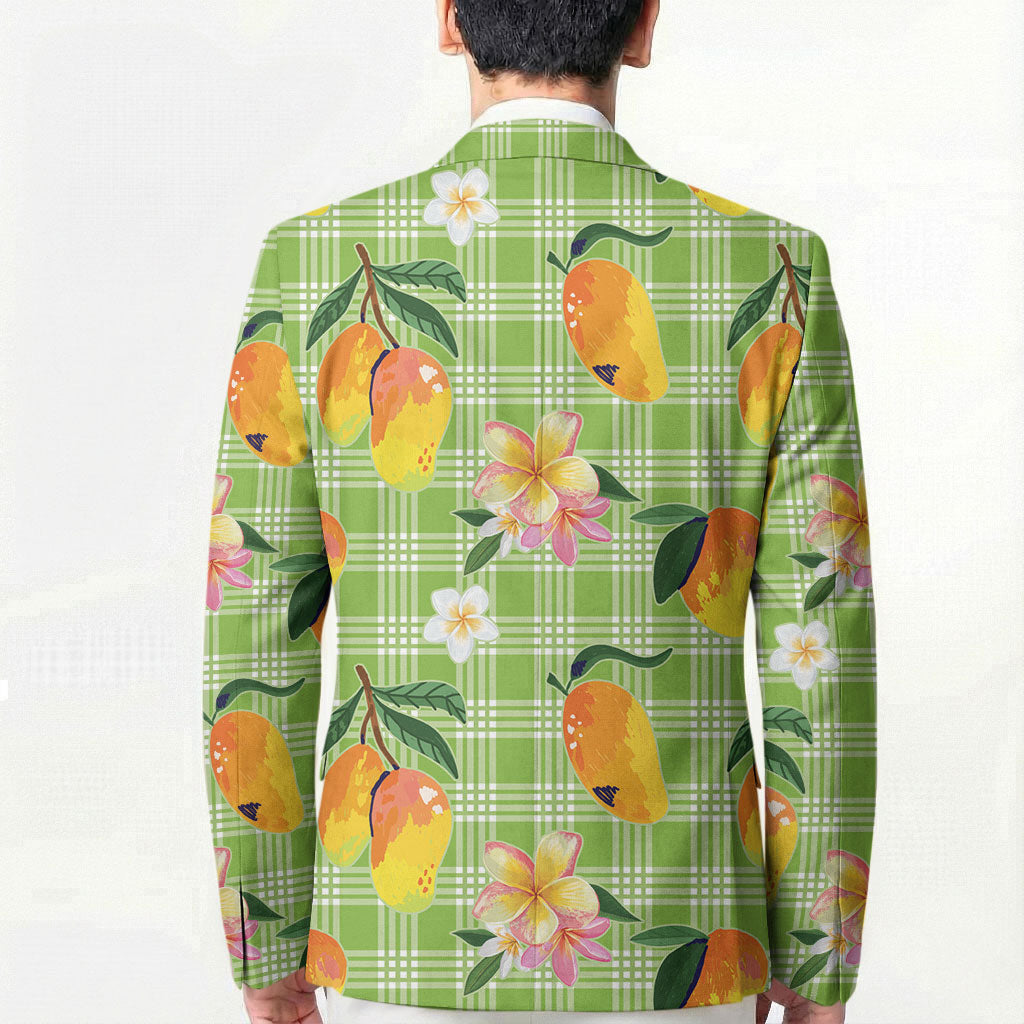 Aloha Hawaii Palaka Print Mango Plumeria Blazer Cool Mint