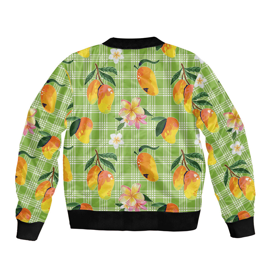 Aloha Hawaii Palaka Print Mango Plumeria Bomber Jacket Cool Mint