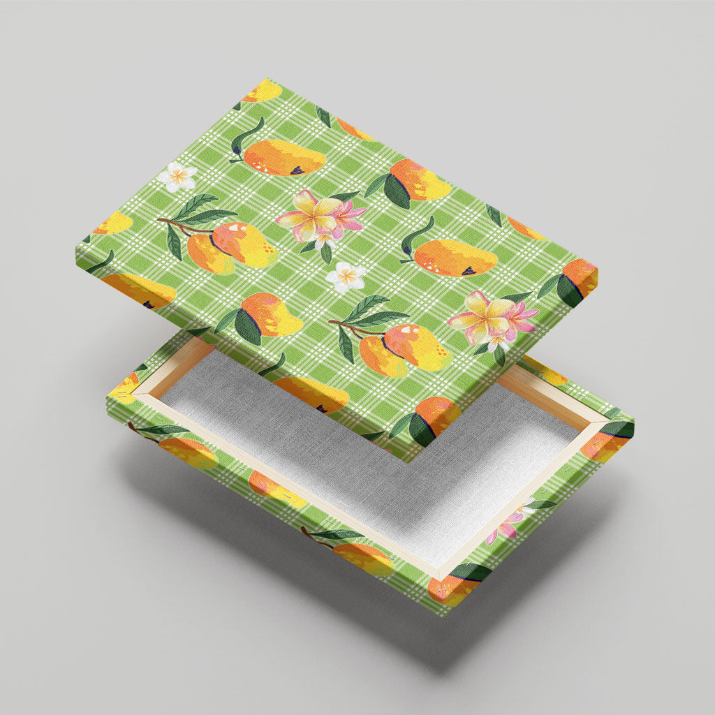 Aloha Hawaii Palaka Print Mango Plumeria Canvas Wall Art Cool Mint