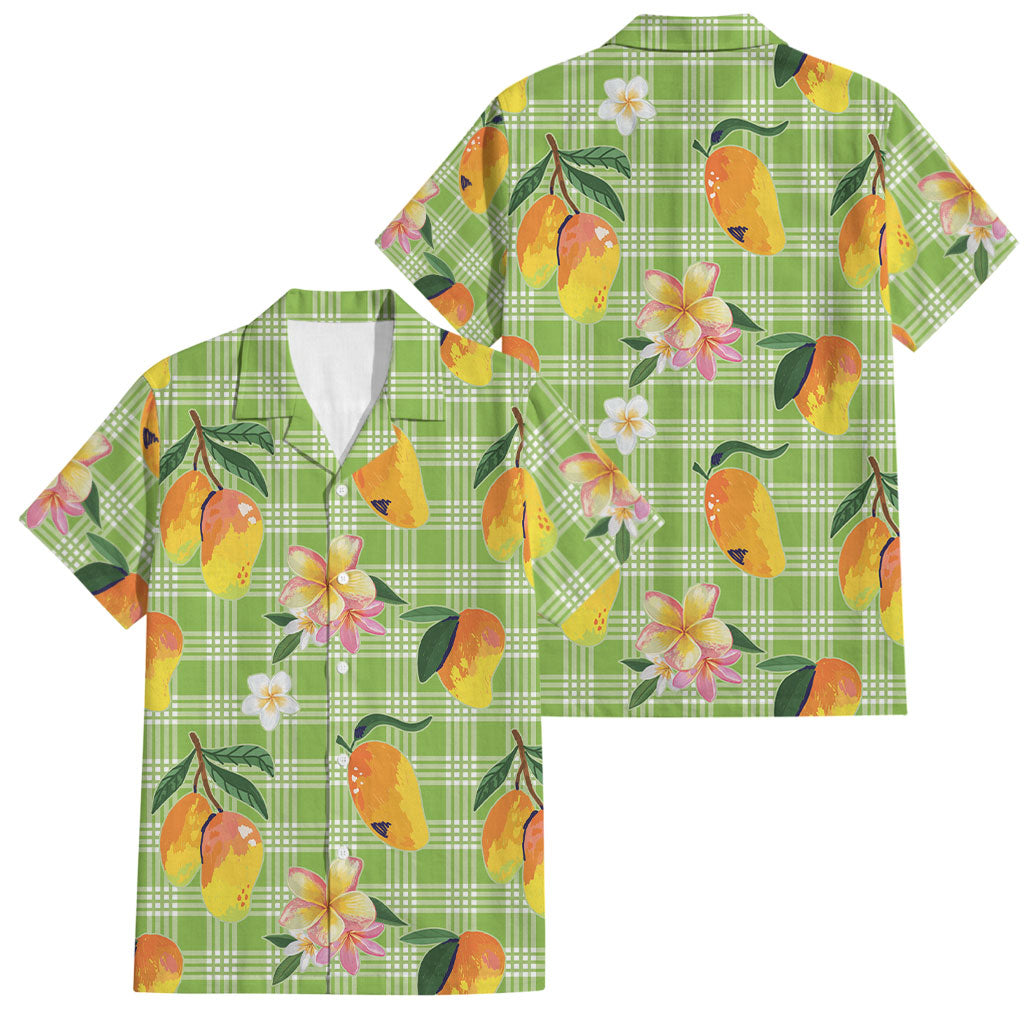 Aloha Hawaii Palaka Print Mango Plumeria Family Matching Mermaid Dress and Hawaiian Shirt Cool Mint