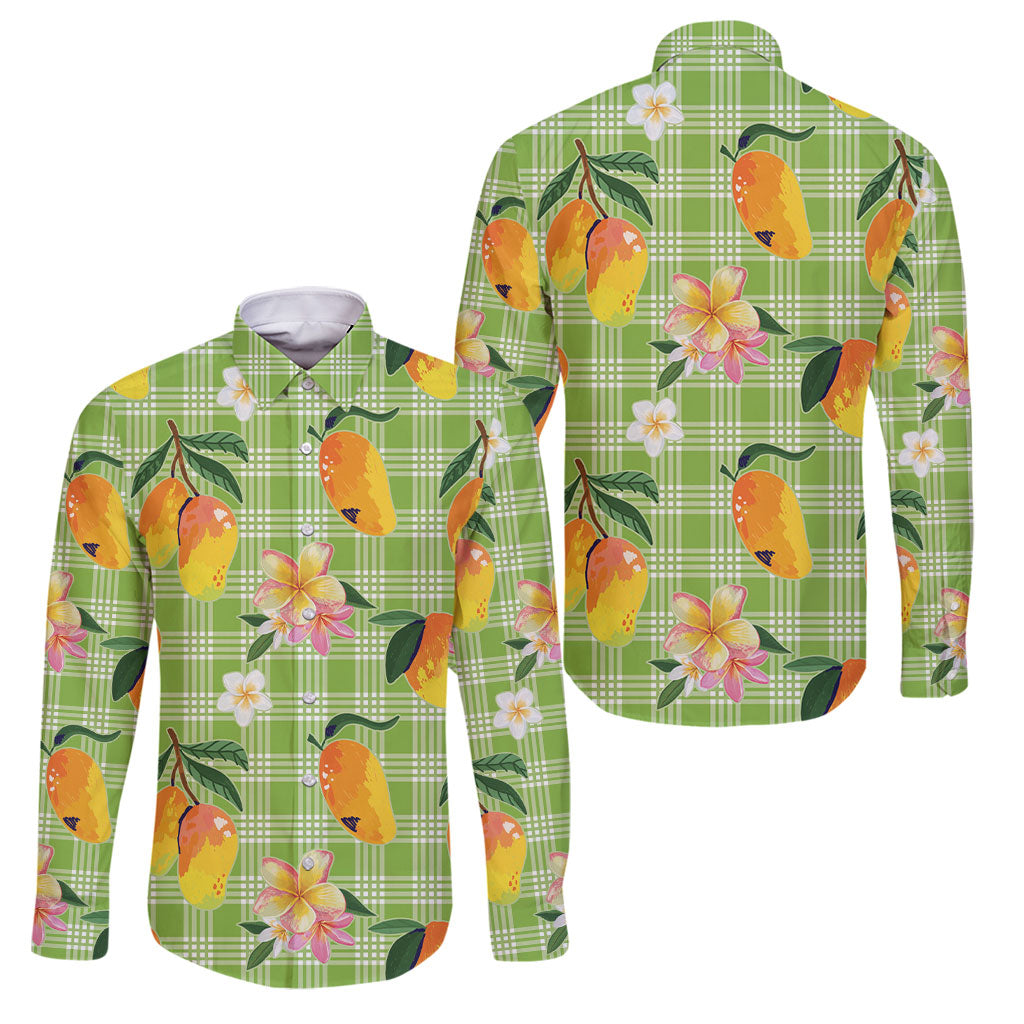 Aloha Hawaii Palaka Print Mango Plumeria Family Matching Puletasi and Hawaiian Shirt Cool Mint