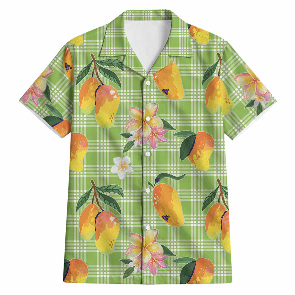 Aloha Hawaii Palaka Print Mango Plumeria Hawaiian Shirt Cool Mint
