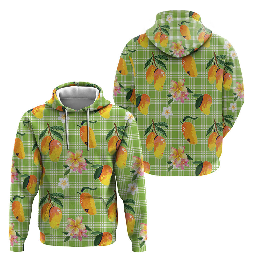 Aloha Hawaii Palaka Print Mango Plumeria Hoodie Cool Mint