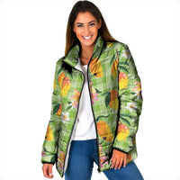 Aloha Hawaii Palaka Print Mango Plumeria Padded Jacket Cool Mint
