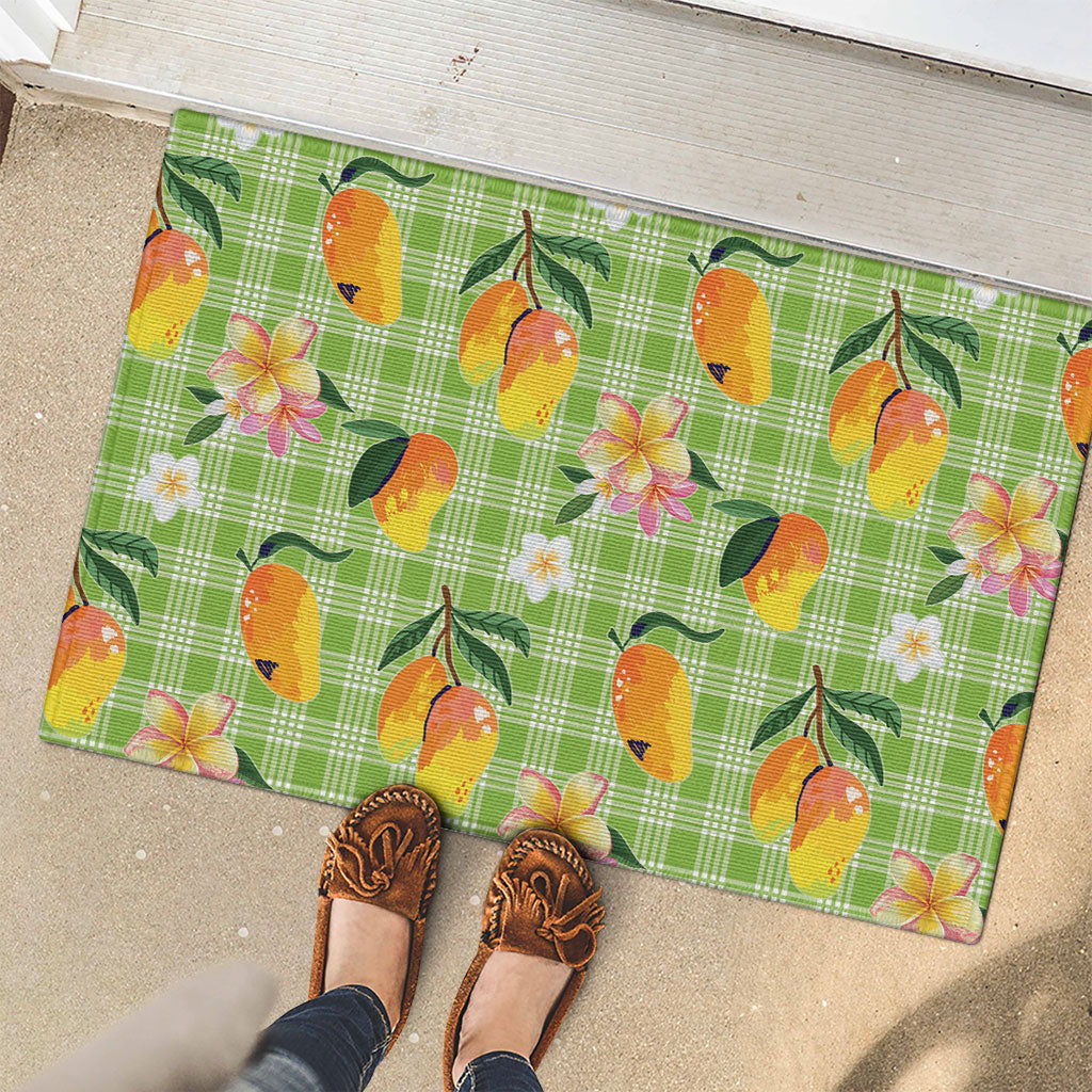 Aloha Hawaii Palaka Print Mango Plumeria Rubber Doormat Cool Mint