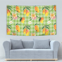 Aloha Hawaii Palaka Print Mango Plumeria Tapestry Cool Mint