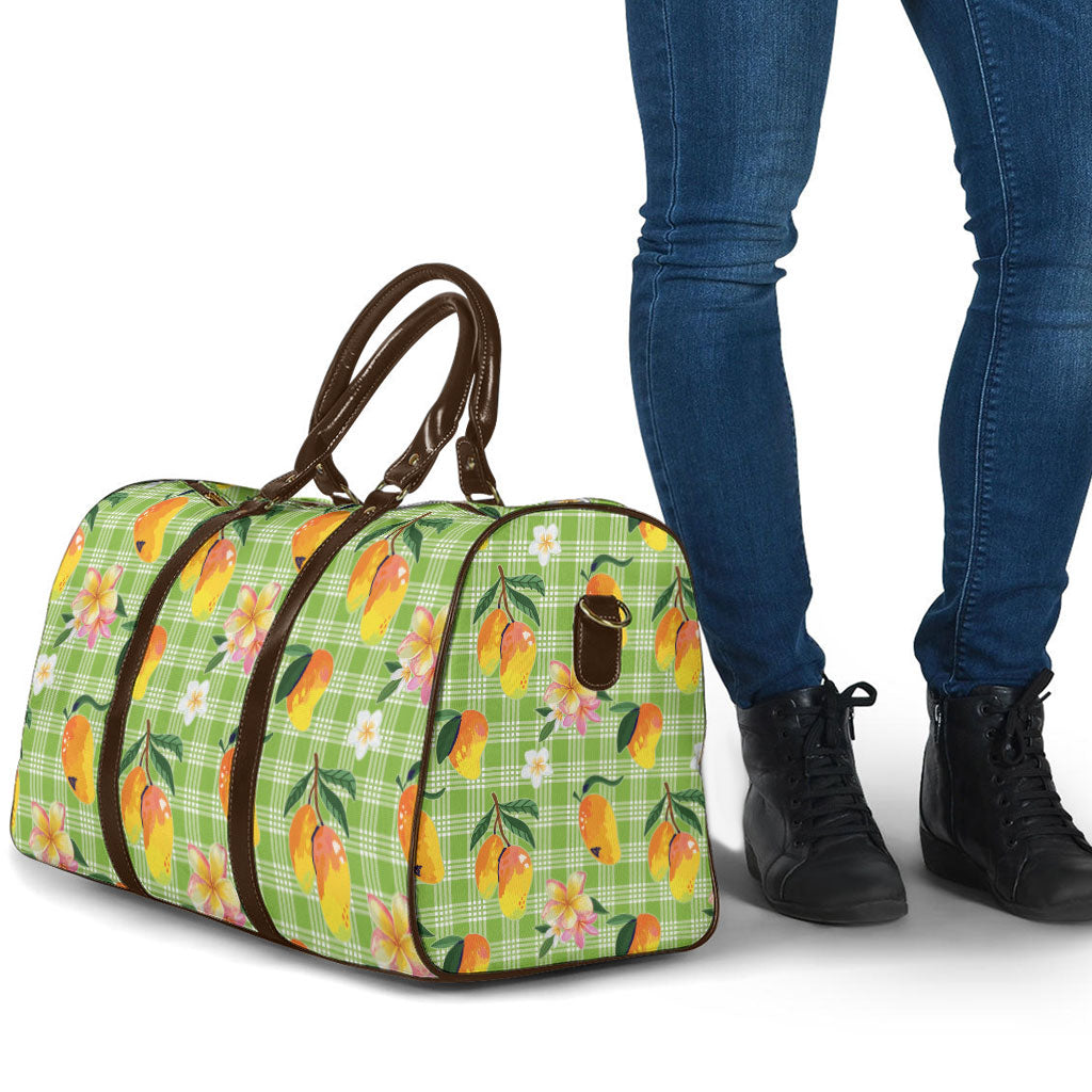 Aloha Hawaii Palaka Print Mango Plumeria Travel Bag Cool Mint