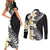 Aloha Hawaii Festive Couples Matching Short Sleeve Bodycon Dress and Long Sleeve Button Shirt Frangipani Lace Classic