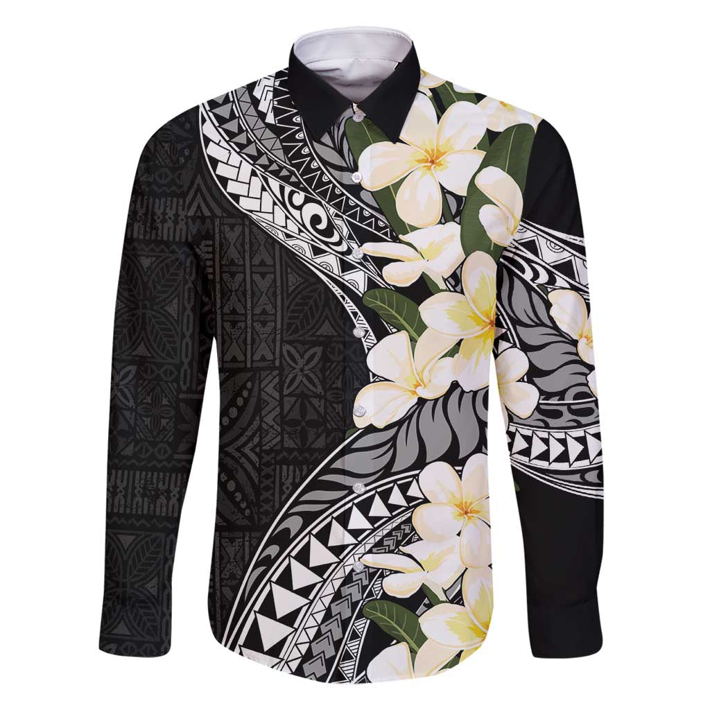 Aloha Hawaii Festive Family Matching Off Shoulder Maxi Dress and Hawaiian Shirt Frangipani Lace Classic LT7 Dad's Shirt - Long Sleeve Black - Polynesian Pride