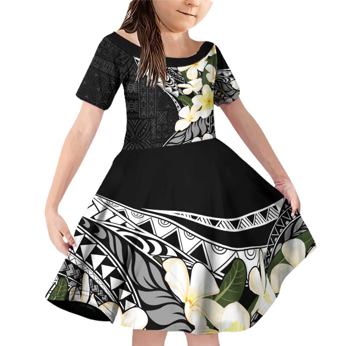 Aloha Hawaii Festive Family Matching Off Shoulder Short Dress and Hawaiian Shirt Frangipani Lace Classic