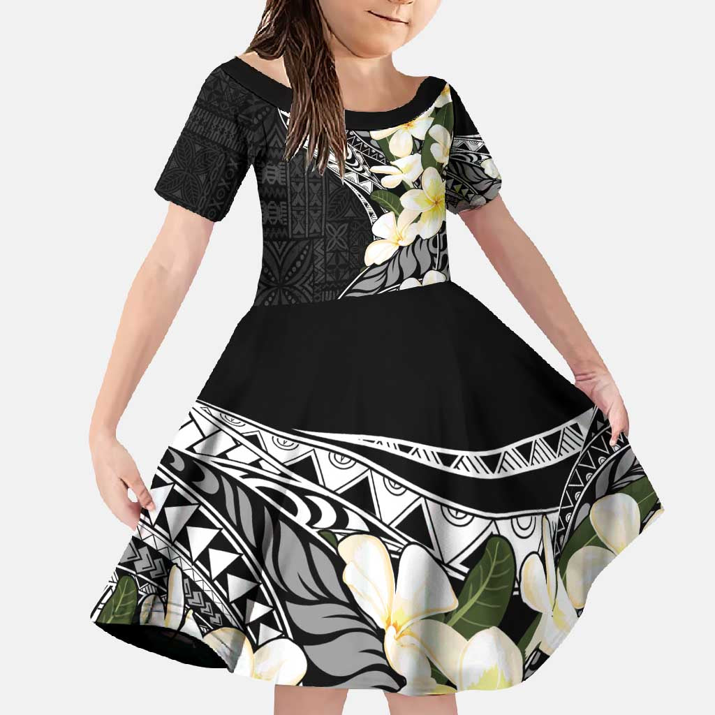 Aloha Hawaii Festive Family Matching Short Sleeve Bodycon Dress and Hawaiian Shirt Frangipani Lace Classic LT7 Daughter's Dress Black - Polynesian Pride