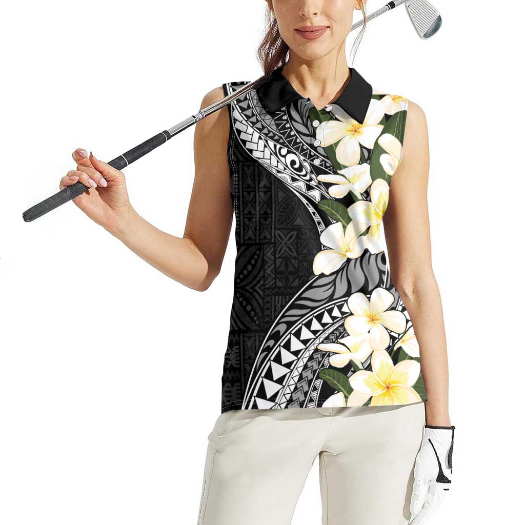 Aloha Hawaii Festive Women Sleeveless Polo Shirt Frangipani Lace Classic