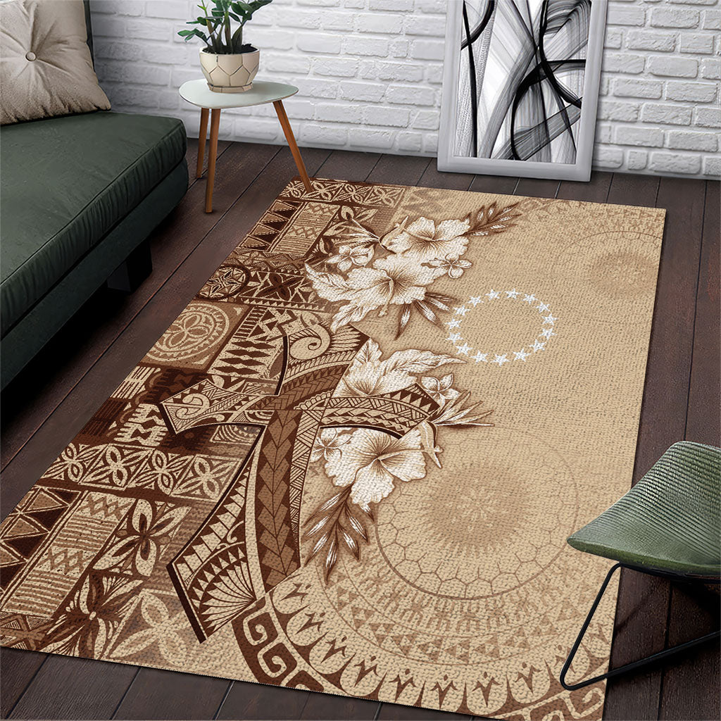 Kia Orana Cook Islands Tapa Floral With Cross Area Rug Beige LT7 Beige - Polynesian Pride