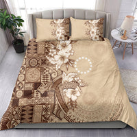 Kia Orana Cook Islands Tapa Floral With Cross Bedding Set Beige LT7 - Polynesian Pride