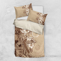 Kia Orana Cook Islands Tapa Floral With Cross Bedding Set Beige LT7 US Twin 172cm x 218cm Beige - Polynesian Pride