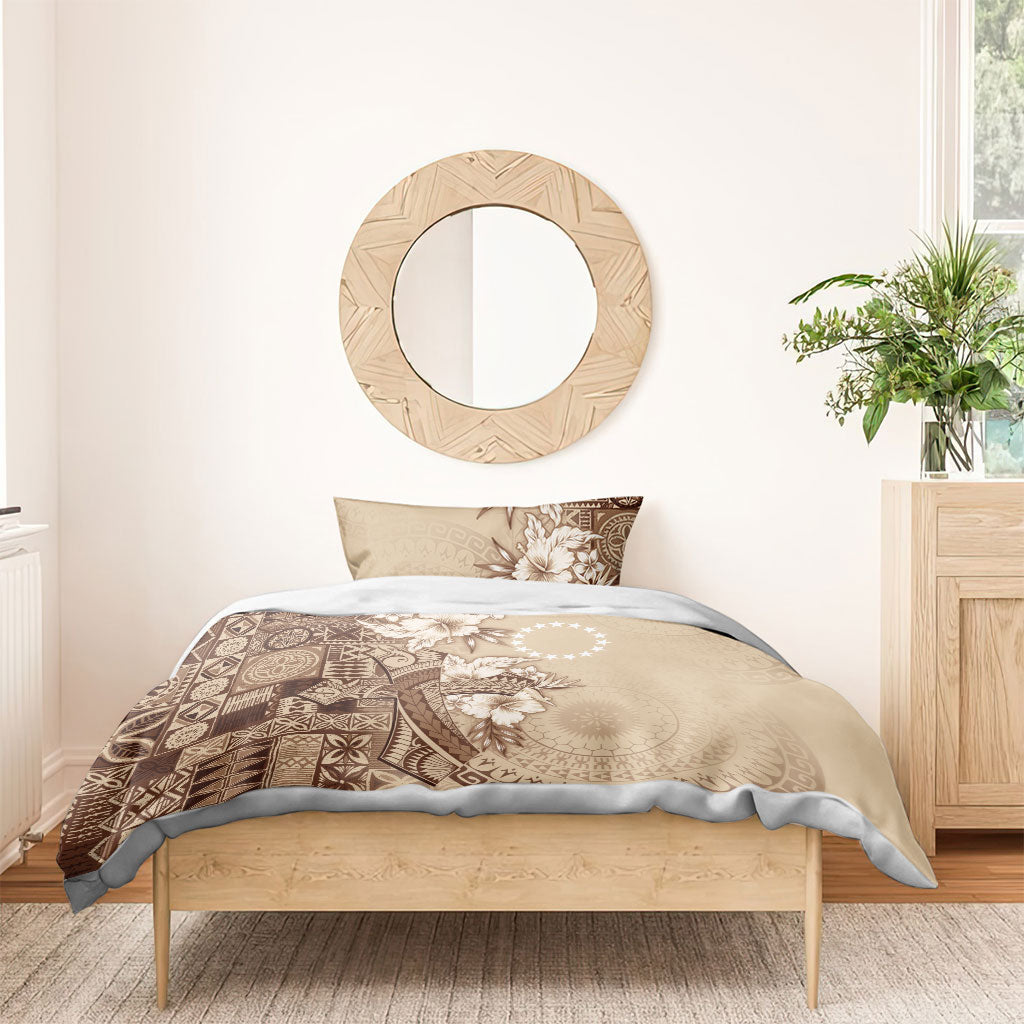 Kia Orana Cook Islands Tapa Floral With Cross Bedding Set Beige LT7 - Polynesian Pride