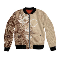 Kia Orana Cook Islands Tapa Floral With Cross Bomber Jacket Beige LT7 Unisex Beige - Polynesian Pride